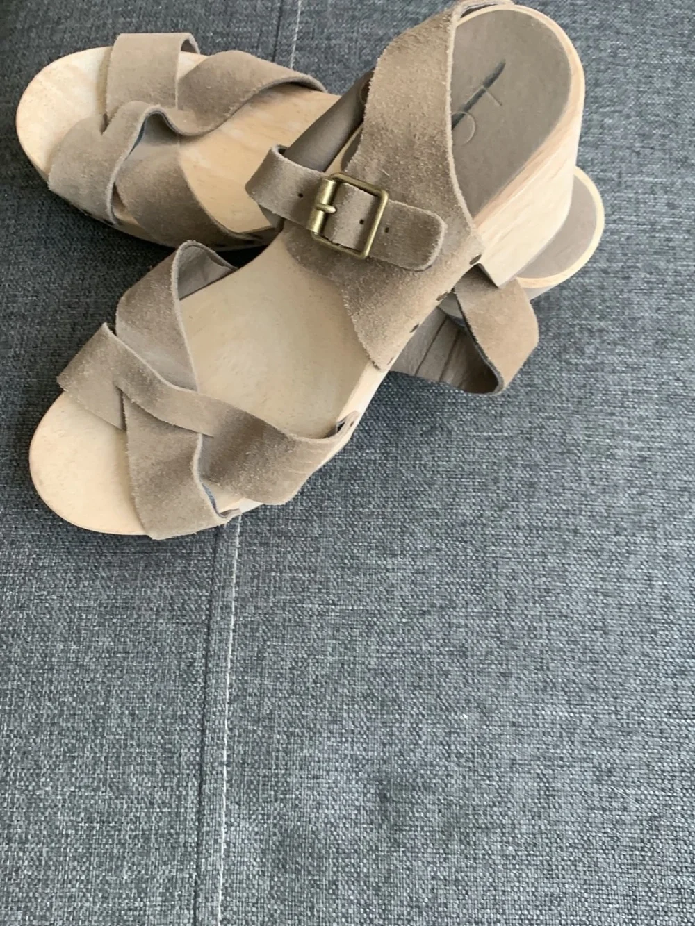 LOFT Olive Suede Cross-Strap Block Heel Sandals